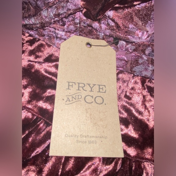 Frye and Co. Floral Burnout Velvet Burgundy Dress Midi Flounce L Boho Cowgirl - Picture 10 of 11